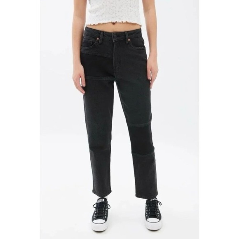 Aeropostale Curvy Mom Jeans Black Patchwork High Rise Denim Pants Size 12 NWT
